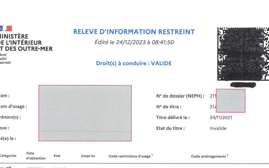Conduire avec un RIR, un Relevé d&rsquo;Information Restreint